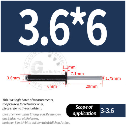 POP RIVETS ALUMINIUM BODY STEEL MANDREL OPEN END DOME HEAD 2mm 2.4mm 4mm - 6.4mm - Picture 137 of 174