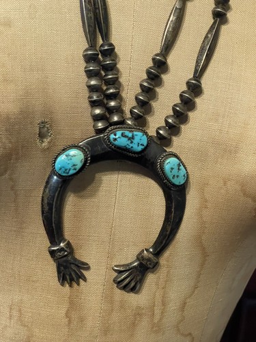 Native Am. Turquoise & Sterling Naja Necklace,chain Of Pearls &Beads. Free Ship - Picture 4 of 7