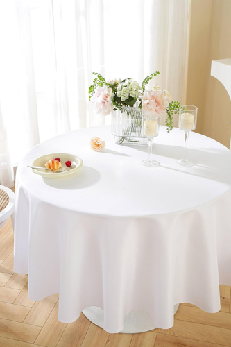 round Tablecloth, 120 Inch White Tablecloth, Polyester Fabric Washable Table Clo - Picture 5 of 12