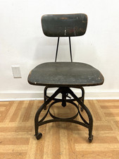 Vintage INDUSTRIAL STOOL desk chair swivel metal drafting shop office UHL TOLEDO