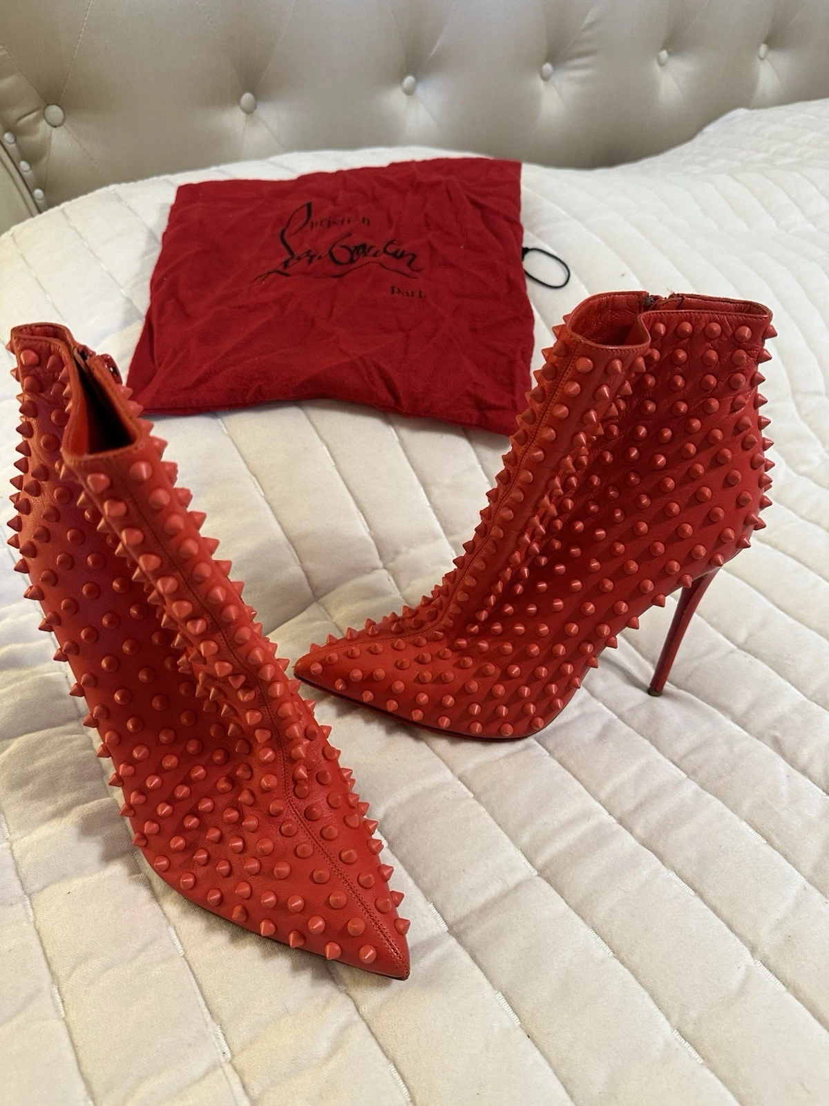 Christian Louboutin — Christian Louboutin Snakilta Half Boots size 38 Red Leather Zip Entry