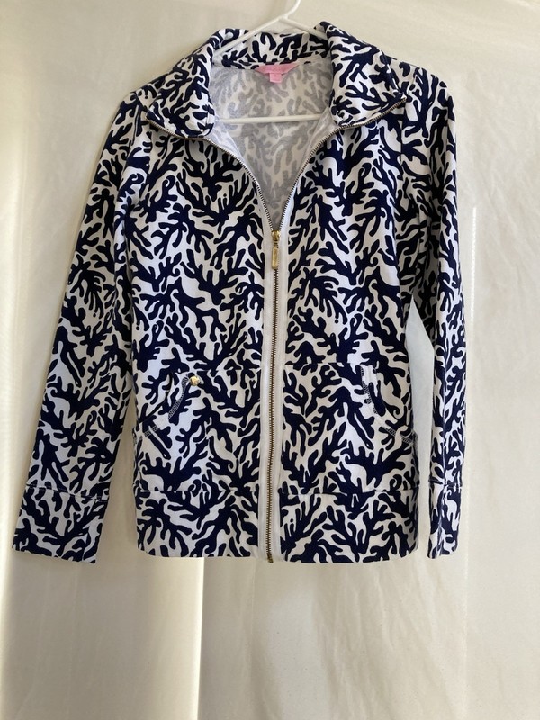 Lilly Pulitzer Coral Reef Jacket Zip Up 2 Pockets Navy Cotton Women’s Size Sm