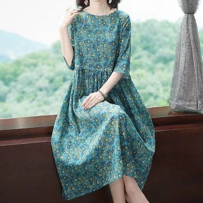 Übergröße Blumen Kleid Damen mittellang Polyester mäßige Elastizität Mode