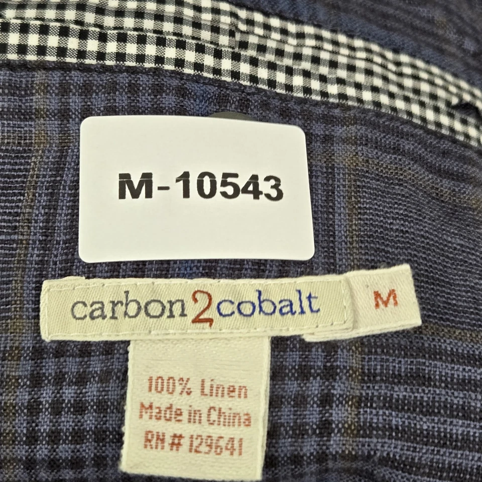 Blazer Carbon2cobalt Hombre M Azul Lino Cuadros Clásico Botón Manga Larga Foto 2 de 4