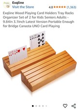Exqline Wood Playing Card Holders Tray Racks Organizer Set of 2 for All Ages