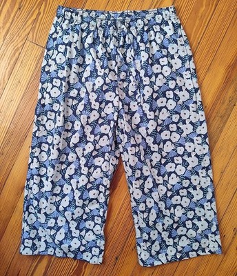 Uniqlo Women Cotton Relaco 3/4 Shorts Relaxed Fit Blue Floral Medium Capri