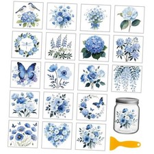 18 Sheets Rub on Transfer Stickers 3.9x3.6inch Lily of The Valley Blue Flowers