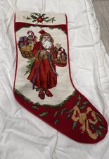 Vintage Needlepoint Christmas stocking, Santa Carrying Gifts 16