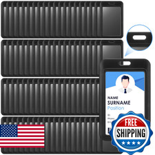 Eaasty 80 Pcs Hard Plastic ID Badge Holder Vertical Slide Open Card Case Black N