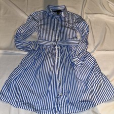 Ralph Lauren Girls Blue Striped Cotton Shirt Dress Size 6 NWOT