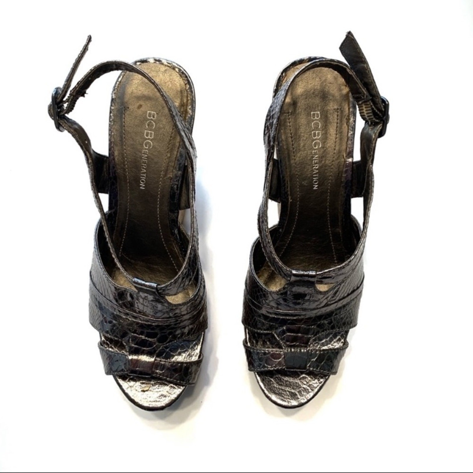 BCBGeneration Edelle Cork Platform Silver Wedges 8 - image 5