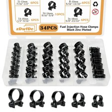 34PCS 5 Sizes 8-18mm Fuel Line Clamps Clips Assortment Kit 1/4"