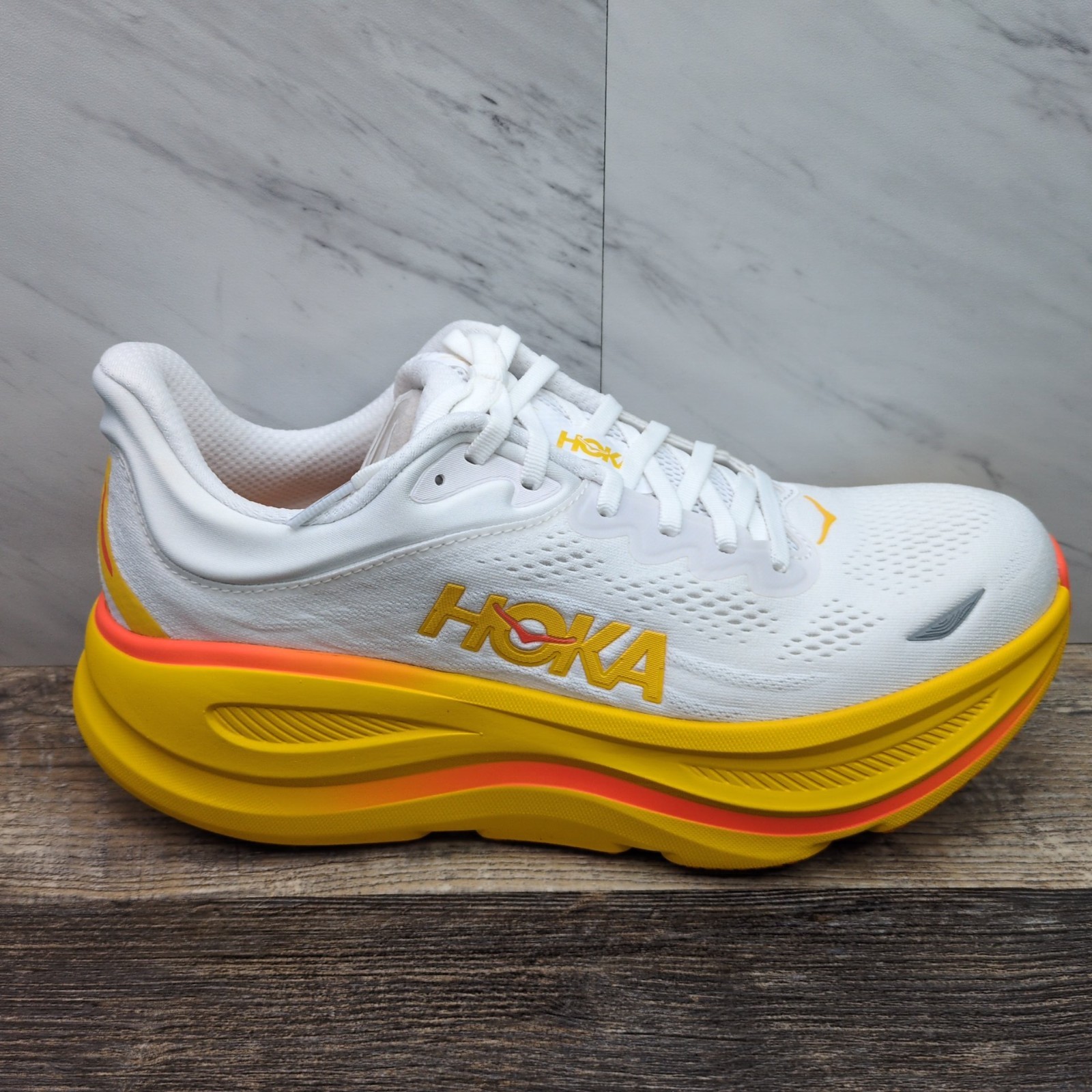 Hoka One Bondi 9 Men's Sz 11.5D Running Shoes Sneakers White Orange 1162011 FNF thumbnail 5