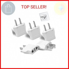 6 Pack Travel Adapter: European to US Outlet Plug Adapter White 