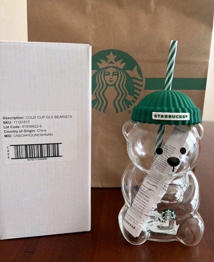 Authentic Starbucks Bearista Bear glass cup, Collectible Limited Edition