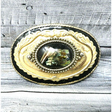 Western Scroll Belt Buckle Cowboy Cowgirl Abalone Shell Coastal Vintage 80s .B05