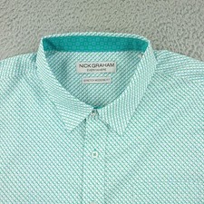 Nick Graham Shirt Mens Large Green Dot Print Short Sleeve Stretch Modern Fit