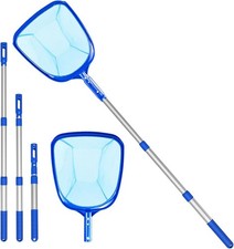 Image of Pool Skimmer Net with Deep Fine Mesh & Telescopic Pole, Leaf Rake Cleaning Kit,