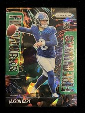 2025 Panini Prizm Jaxson Dart Fireworks #6 RC SP Green Cracked Ice Prizm Giants