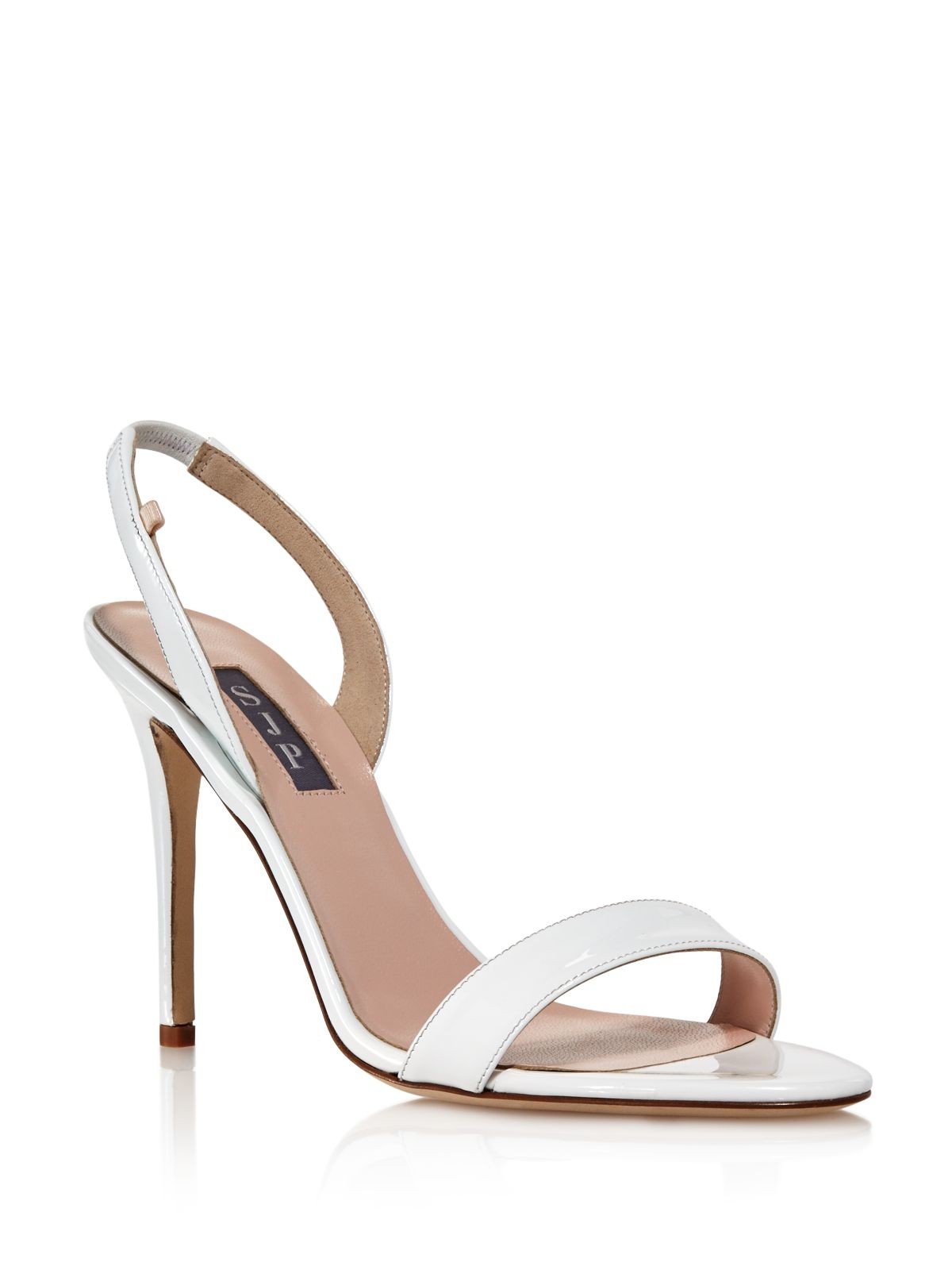 SJP Womens White Back Eleanor Round Toe Stiletto Slip On Slingback Sandal 38.5