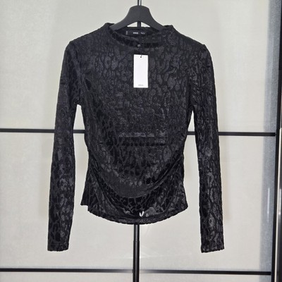 Mango Black Leopard Print Long Sleeve Top Size Small Brand New 