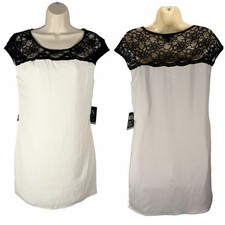 Express Dress Womens XS White Black Gray Colorblock Lace Trim Shift Satin Lined