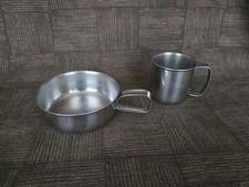 FOLEY - Script 8oz Baby Feeding Bowl  4oz Cup - Stainless Steel - Rare Vintage