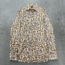 Vintage 70s Zig-Zag AOP John Henry Button Down Shirt Mens Size Small