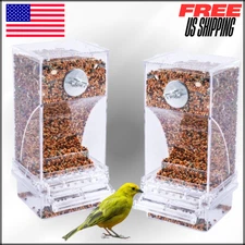 Bird Cage Feeder No Mess Automatic Parrot Seed Feeders with Perch Acrylic 2 Pack