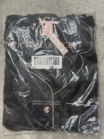 Victoria's Secret M Satin Black Rhinestones Shine Patch Pajama Pj Set VS