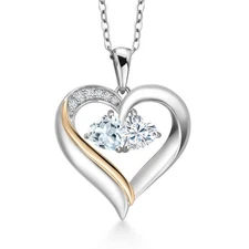 925 Silver and 10K Yellow Gold Heart Shape Lab Grown Diamond Pendant Necklace