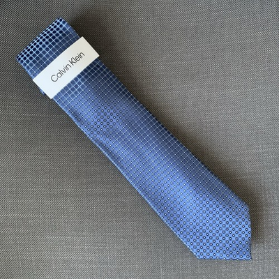 #ad #ad Calvin Klein Men#x27;s Neck Tie Blue Grid Silk Blend MSRP $69.50 $9.74