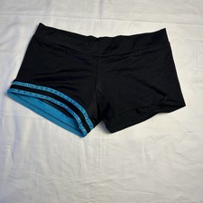 The Line Up Pro Cheer Dance NFL NBA NHL Black Teal Rhinestone Audition Shorts MA