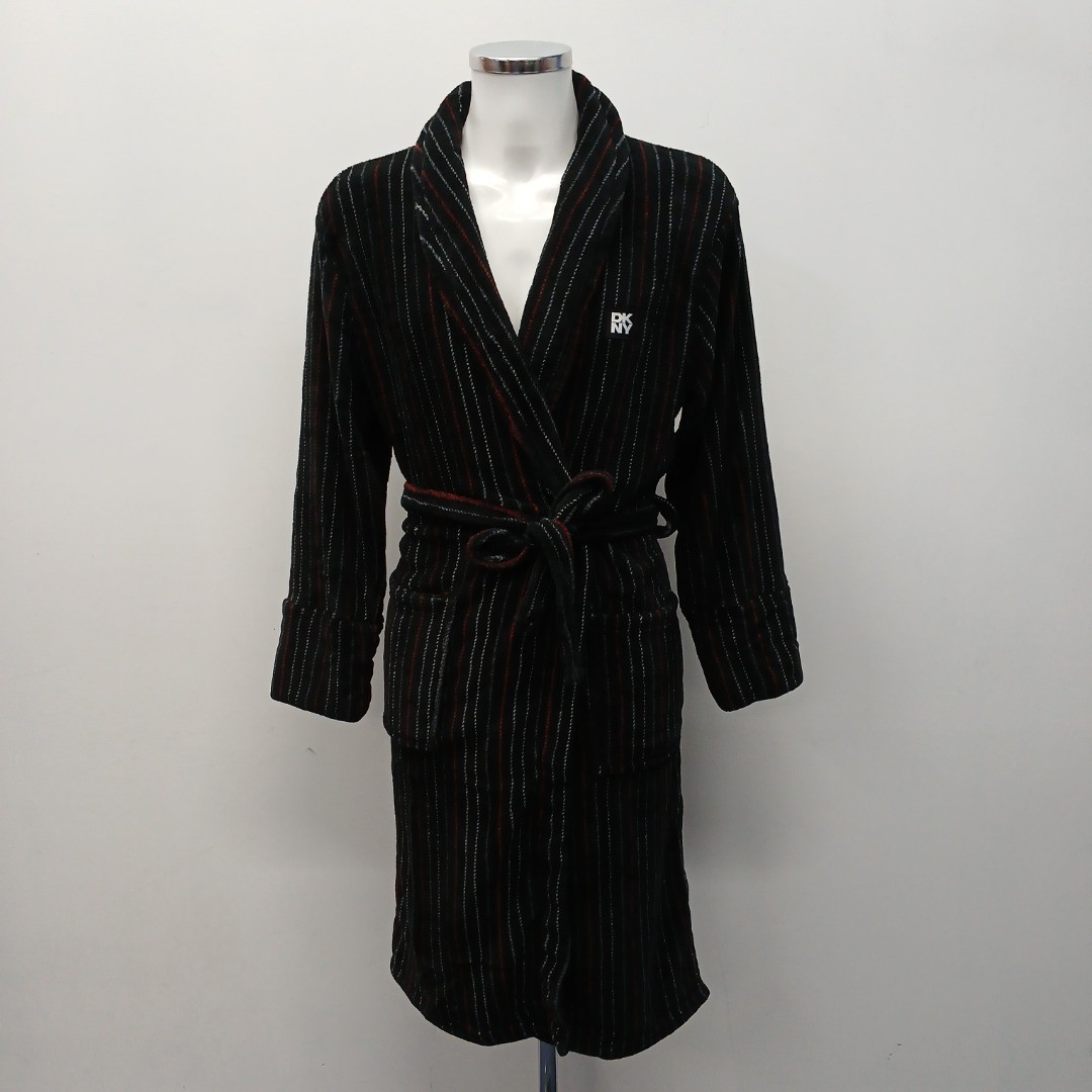 DKNY Dressing Gown Robe Mens M Black Striped Fleece Designer Gift New  RMF-FPL7 | eBay UK