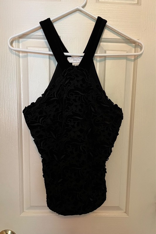 Flora Nikrooz Black Halter Top Lined Floral Cutout Pattern Size P