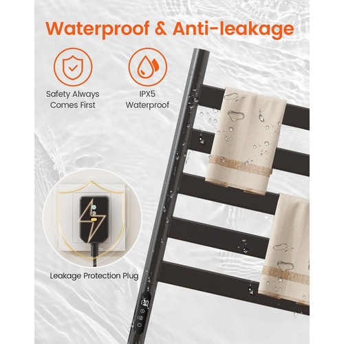 Smart beheizter Handtuchhalter, schwarz, Edelstahl, Wandmontage, 16,46" L x 16,46" B - Bild 7 von 9