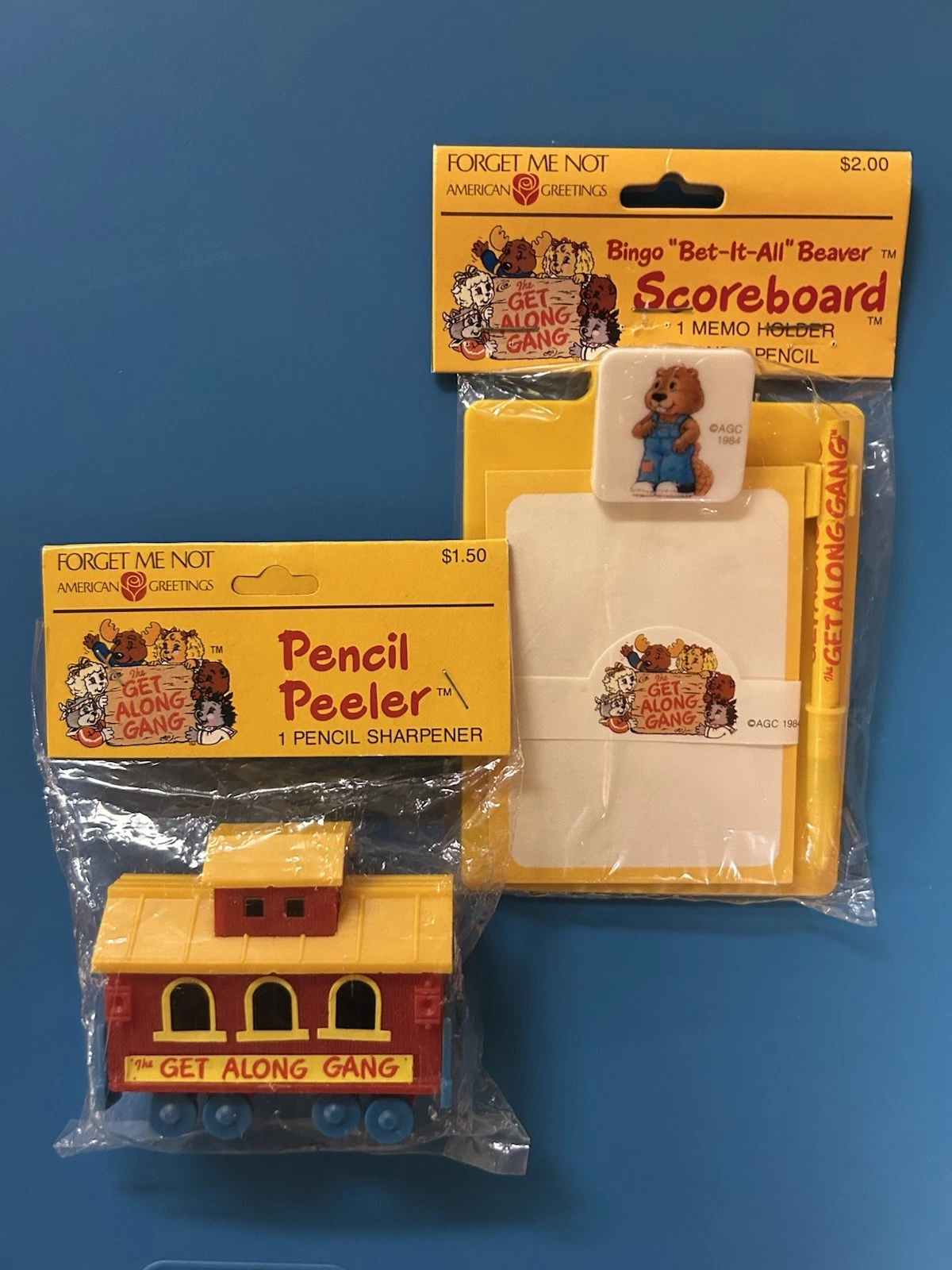RARE SET Get Along Gang Mini Memo Holder /Pencil Peeler American Greetings 1984