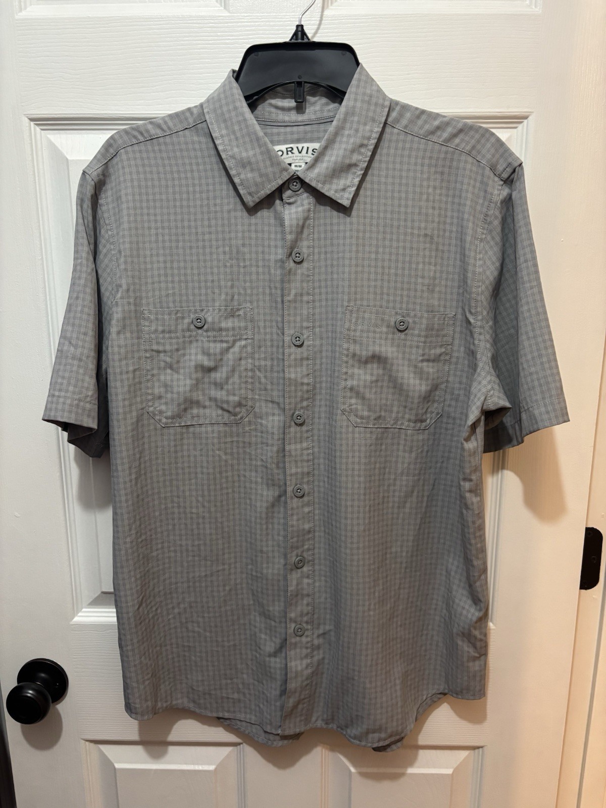 Orvis Shirt Button Up Short Sleeve Check Gray Men’s Size Medium M