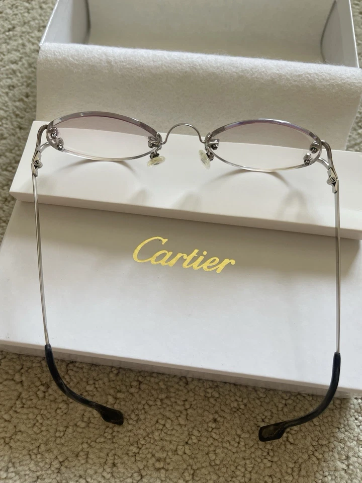 CARTIER SCALA PLATINUM RIMLESS SIGNATURE C FRAME EYEGLASS: Vintage, Auth, Preown - Image 3 of 4