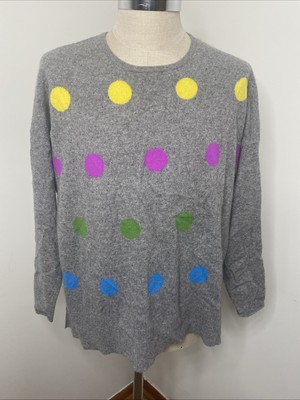 Pure Amici Sweater Cashmere Crew Neck Sz 2 Grey Polka Dot Yellow Purple Blue 2X