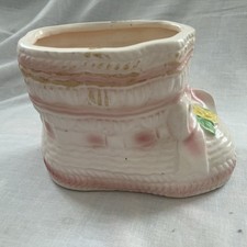 Vtg Rubens Originals Japan Baby Bootie Planter Large 5" Pink Wicker Ceramic MCM