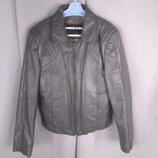 Bermans Leather Jacket Mens Small 36 Gray Zip Faux Fur Lined Quilted Distressed
