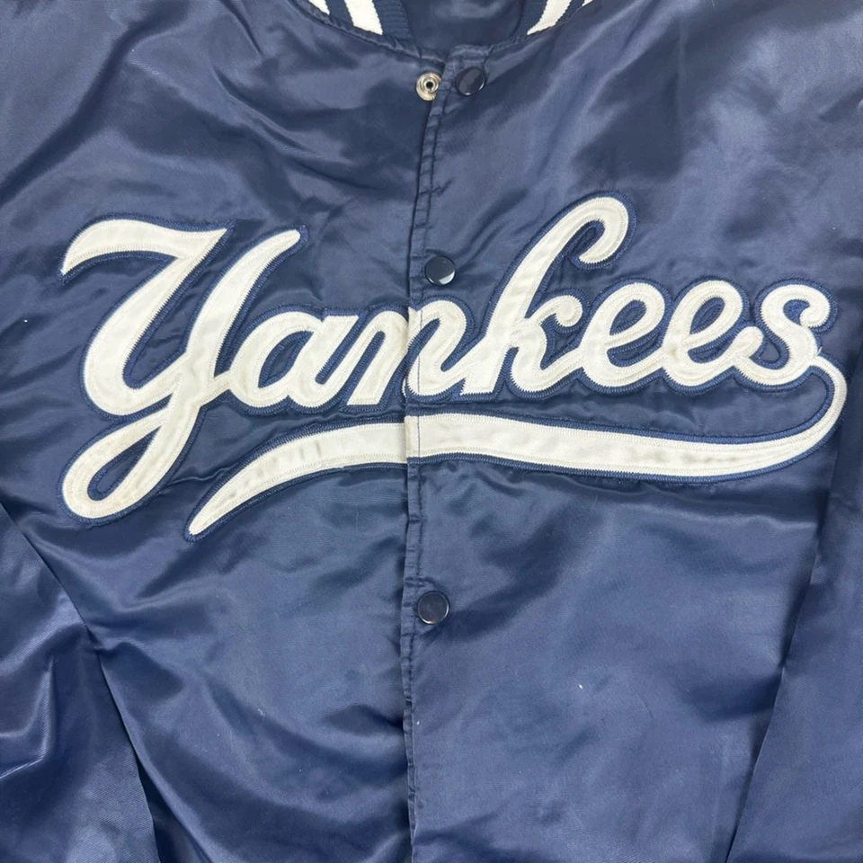 CHAQUETA BOMBER VINTAGE AÑOS 90 MLB NEW YORK YANKEES STARTER AUTÉNTICA DIAMANTE SATINADO 2XL Foto 4 de 4