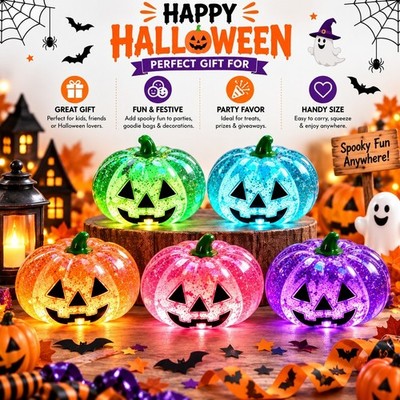 4 Stück Halloween Kürbis Quetschspielzeug Glitzer Stressabbau sensorische Party Geschenke