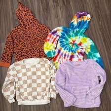 4 of assorted brand girl sz 5-6 Checkered Sweater and Leopard Hoodie