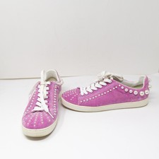 Stuart Weitzman Goldie Velvet Velour Faux Pearl Beaded Embellished Sneakers Pink