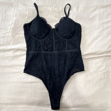 rue21 Black Lace Women's Bodysuit One Piece Semi-Transparent Size S