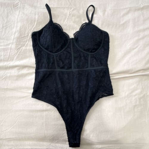 rue21 Black Lace Women's Bodysuit One Piece Semi-Transparent Size S