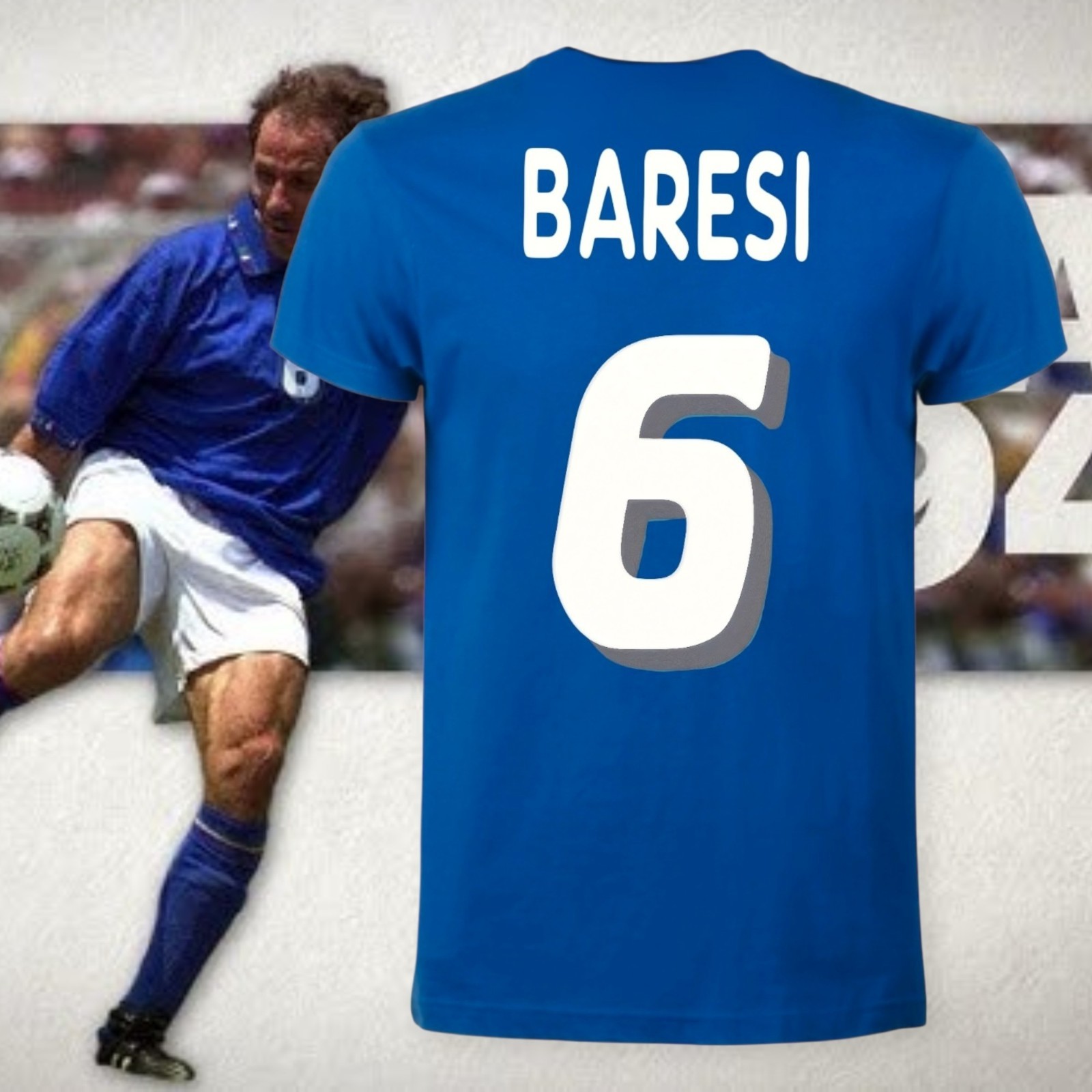 T-SHIRT ITALIA FAN BARESI 6 RETRÒ CASUAL FOOTBALL WORLD CUP USA 94