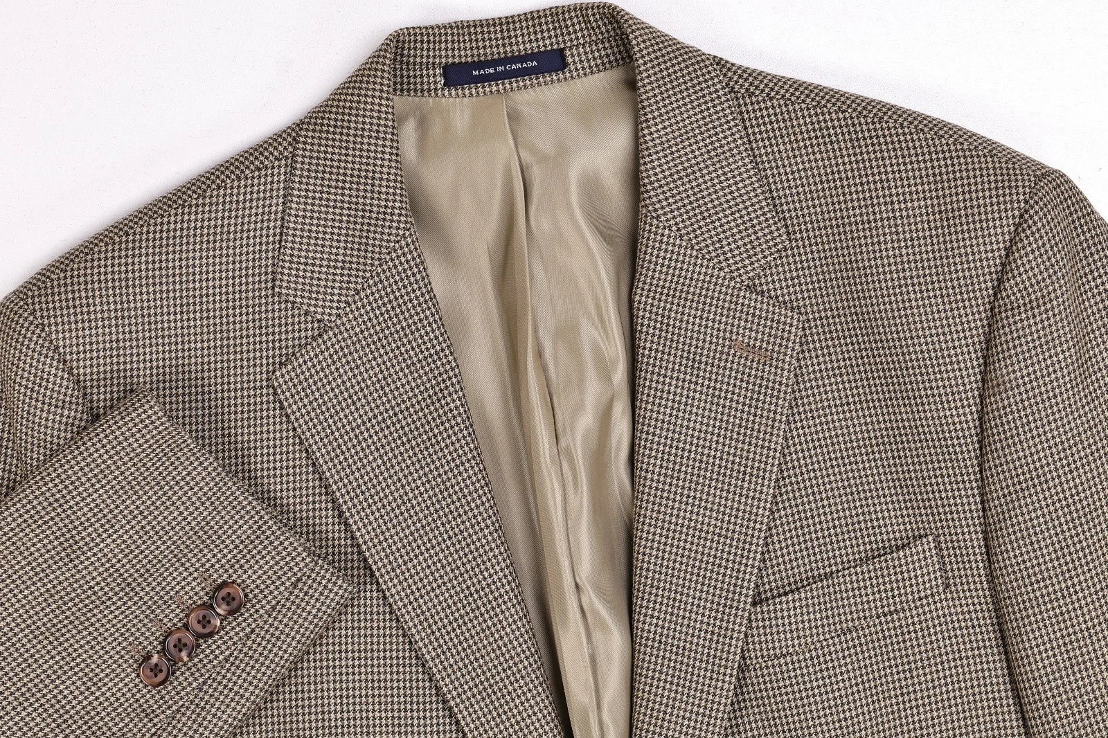 Vintage Ralph Ralph Lauren Tan Houndstooth Silk/Wool Blazer Jacket 42 R